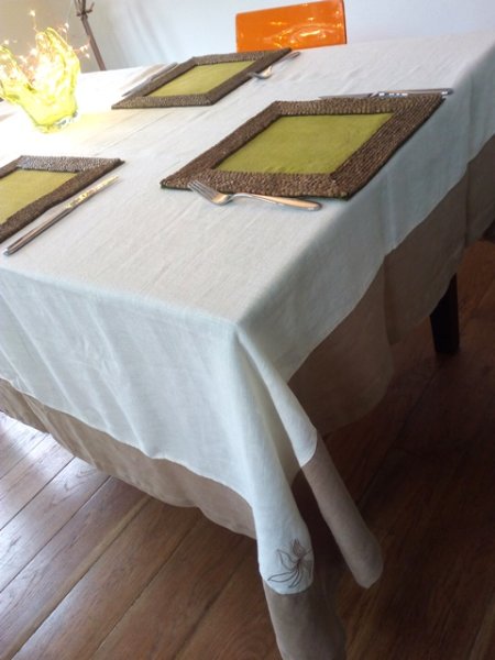 (image for) Hemp Tablecloth - Natural Ivory & Latte 180cm x 180cm