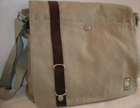 (image for) Unisex Hemp Messenger Bag - Neutral Olive