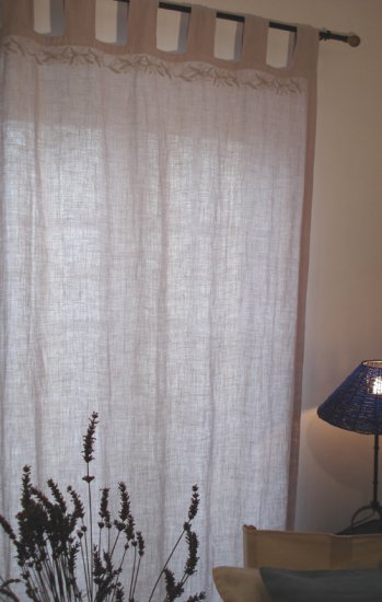 Hemp Curtain Panel with Embroidered Vine - Ice Grey