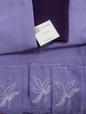 (image for) Natural Hemp Curtain Panel with Embroidered Tab Soft Lilac