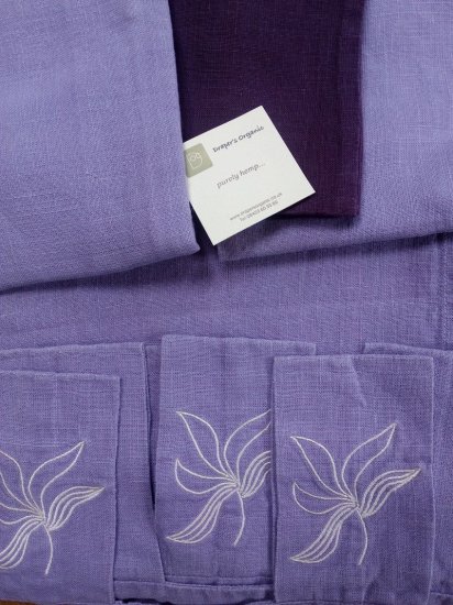 Natural Hemp Curtain Panel with Embroidered Tab Soft Lilac